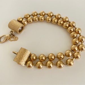 Christian Dior Bracelet Gold Ball Bead Double Strand, Vintage